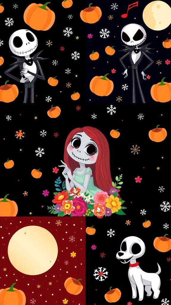 Cute wallpapers featuring Jack Skellington, Sally, and Zero from 